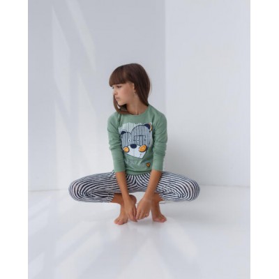 Піжама для дівчинки зі смугастими штанами - ведмедик