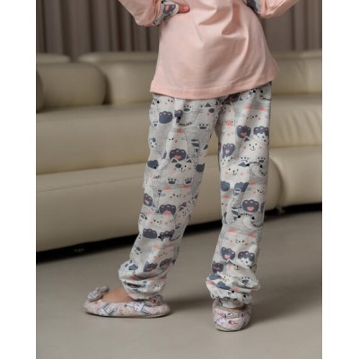 Піжама для дівчинки зі штанами - сердечко з котиків - Family look мама/донька