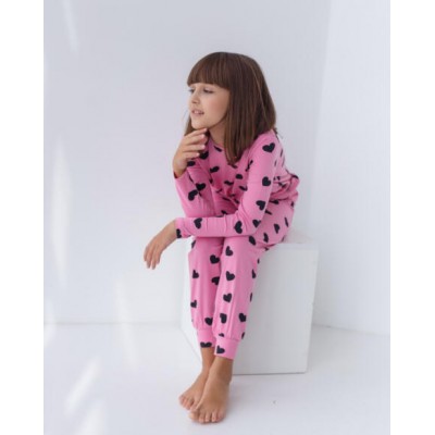 Пижама для девочки со штанами - розовая с сердечками