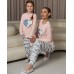 Пижама для девочки со штанами - сердечко из котиков - Family look мама/дочь