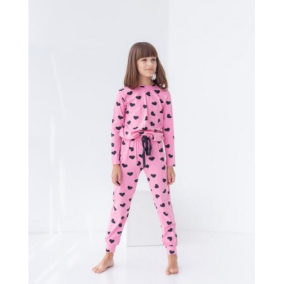 Піжама для дівчинки зі штанами - рожева з сердечками