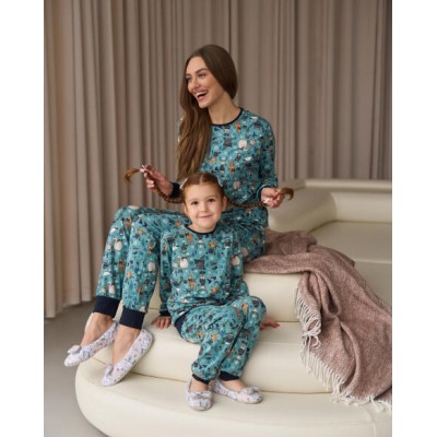 Подростковая пижама со штанами - зверюшки - Family look мама/дочь