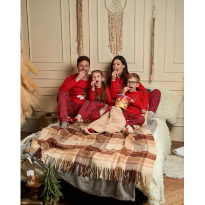 Піжама на дівчинку-підлітка в клітинку - Новорічний олень - Family look для родини