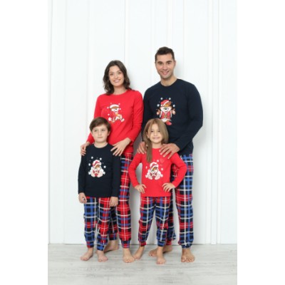 Дитяча піжама для дівчинки зі штанами - Новорічний ведмідь - Family look для сім'ї