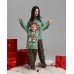 Комплект на дівчинку зі штанами в клітинку  - новорічні пінгвіни - Family look Мама/донька