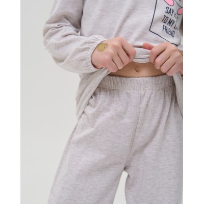 Піжама для дівчинки зі штанами - в рубчик-Ведмедик в кишені