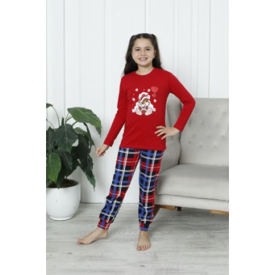 Пижама для девочки-подростка со штанами - Новогодний медведь - Family look для семьи