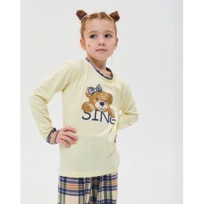 Подростковый комплект на девочку со штанами в клетку - Медведь