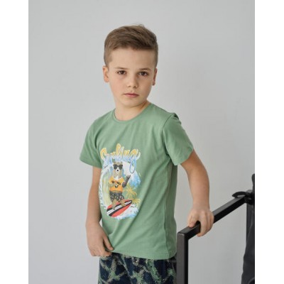 Подростковый комплект с шортами на мальчика - Мишка на серфе