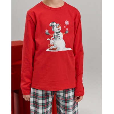 Комплект на мальчика со штанами в клетку - Снеговик - Family look для семьи