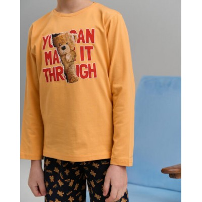 Пижама со штанами в мелкий принт для мальчика - выглядывающий медведь
