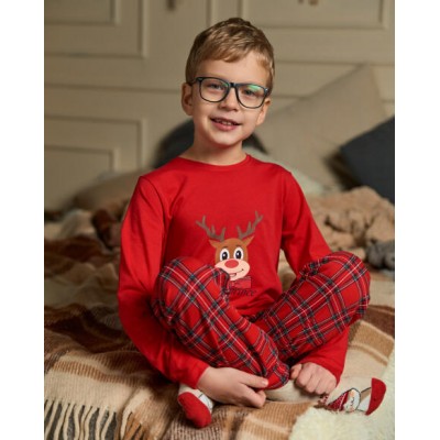 Дитяча піжама для хлопчика в клітинку - Новорічний олень - Family look для родини