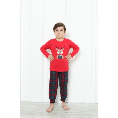 Детская пижама для мальчика со штанами  - Олень с подарком - Family look для семьи