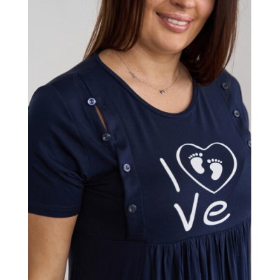 Сорочка для беременных - темно синяя LOVE