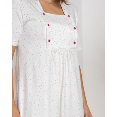 Сорочка для беременных - белая с цветным горошком