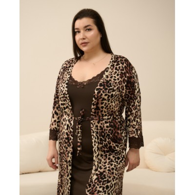Комплект віскозний сорочка та халат Plus size - Леопард