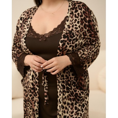 Комплект віскозний сорочка та халат Plus size - Леопард