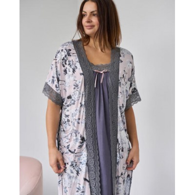 Комплект халат и сорочка батал - Темные Цветы - Вискоза