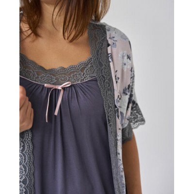 Комплект халат и сорочка батал - Темные Цветы - Вискоза