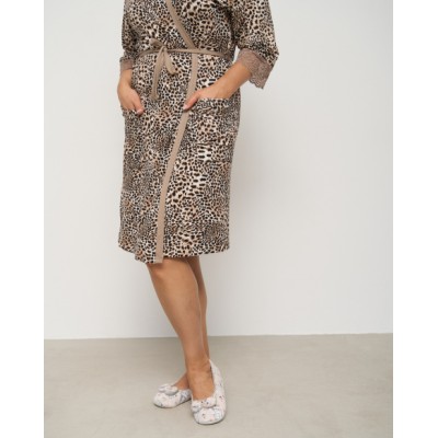 Комплект халат + сорочка с кружевом - Леопард - Вискоза