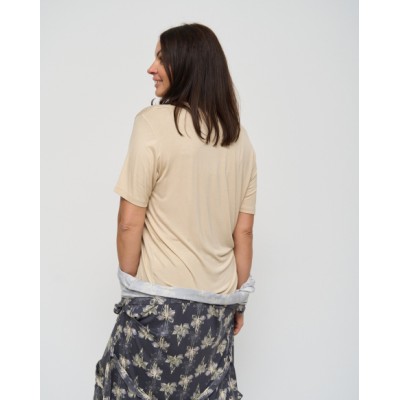 Батальний комплект-трійка халат, футболка зі штанами - Квіти - Віскоза