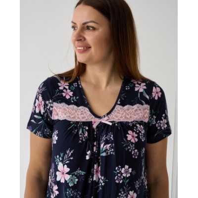 Вискозная сорочка с цветочками - полубатал