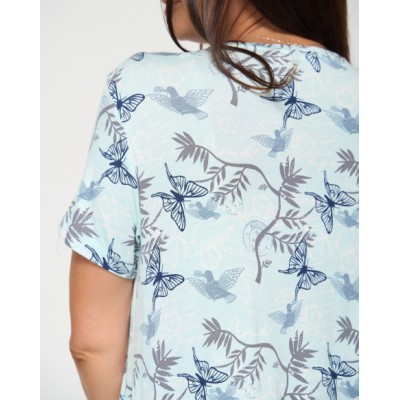 Вискозная сорочка с кружевом, батал - птицы