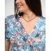 Вискозная сорочка, батал - голубая в листики и цветочки