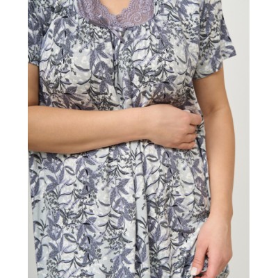 Віскозна жіноча сорочка, батал - сірі гілочки