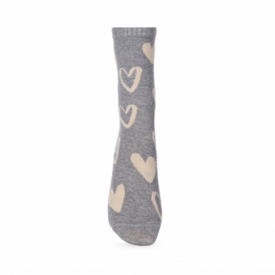 Женские тонкие хлопковые носки - Серые в сердечки