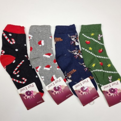 Жіночі теплі шкарпетки - махра - Новорічний принт