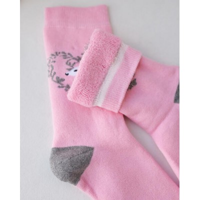 Женские теплые носки - розовые с оленем