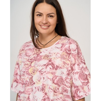 Женский батальный комплект с капри - Розы по футболке