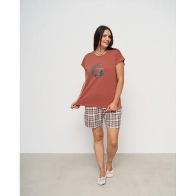 Комплект футболка с шортами в клетку - Батал