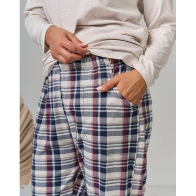 Батальная пижама со штанами в клетку - вставки на локтях