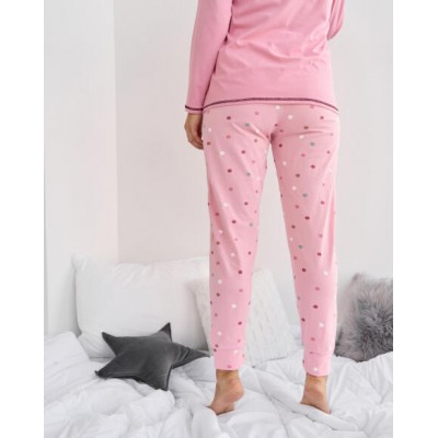Батальна піжама зі штанами в горошок - рожева
