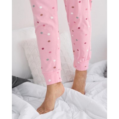 Батальна піжама зі штанами в горошок - рожева
