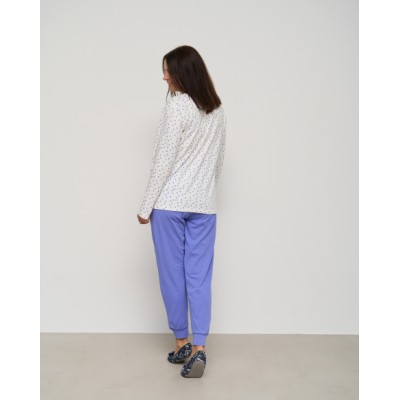 Батальний комплект з фіолетовими штанами - кофта в горошок