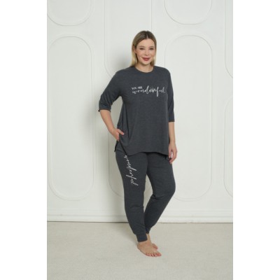 Женский комплект со штанами Plus Size - рукав 3/4 - вискоза