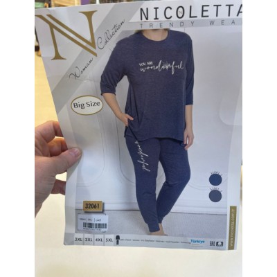 Женский комплект со штанами Plus Size - рукав 3/4 - вискоза