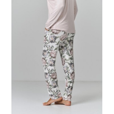 Пижама женская полубатал, штаны в цветах - Вискоза