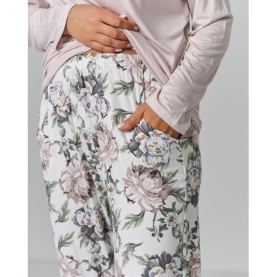 Піжама жіноча напівбатал, штани у квітах - Віскоза