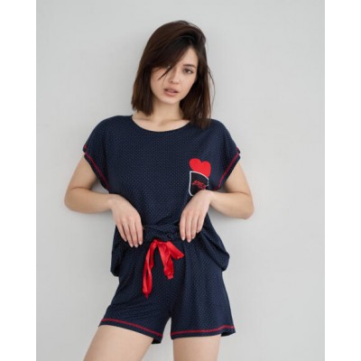 Комплект женский футболка с шортами - в горошек