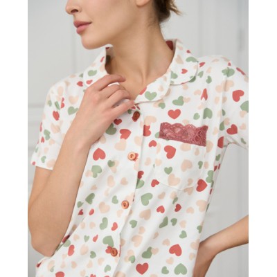 Женский комплект рубашка с шортиками - сердечки