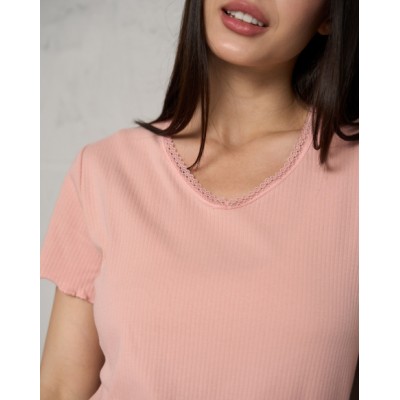 Комплект жіночий футболка з шортиками однотонний - Рубчик