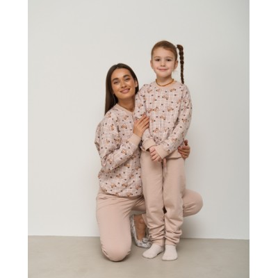 Женская пижама со штанами - Байка - мишки Тедди - Family look мама/дочка