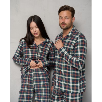 Женская пижама на пуговицах - в клетку - Family look для пары