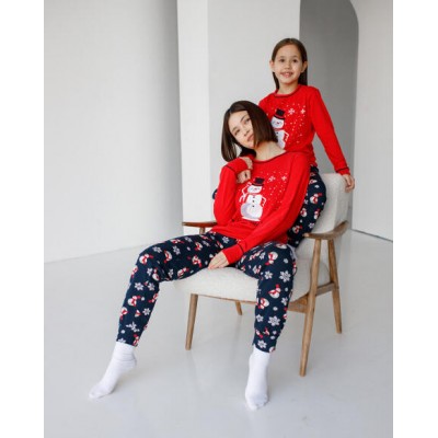 Новорічна Жіноча піжама Family look зі штанами - snowman 2
