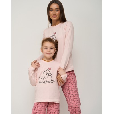 Женская пижама со штанами - Влюблённый кот - Family look мама/дочка