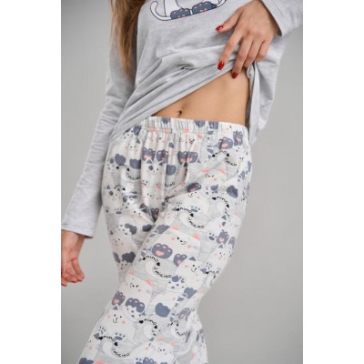 Женская пижама серая - штаны в мелких котиках